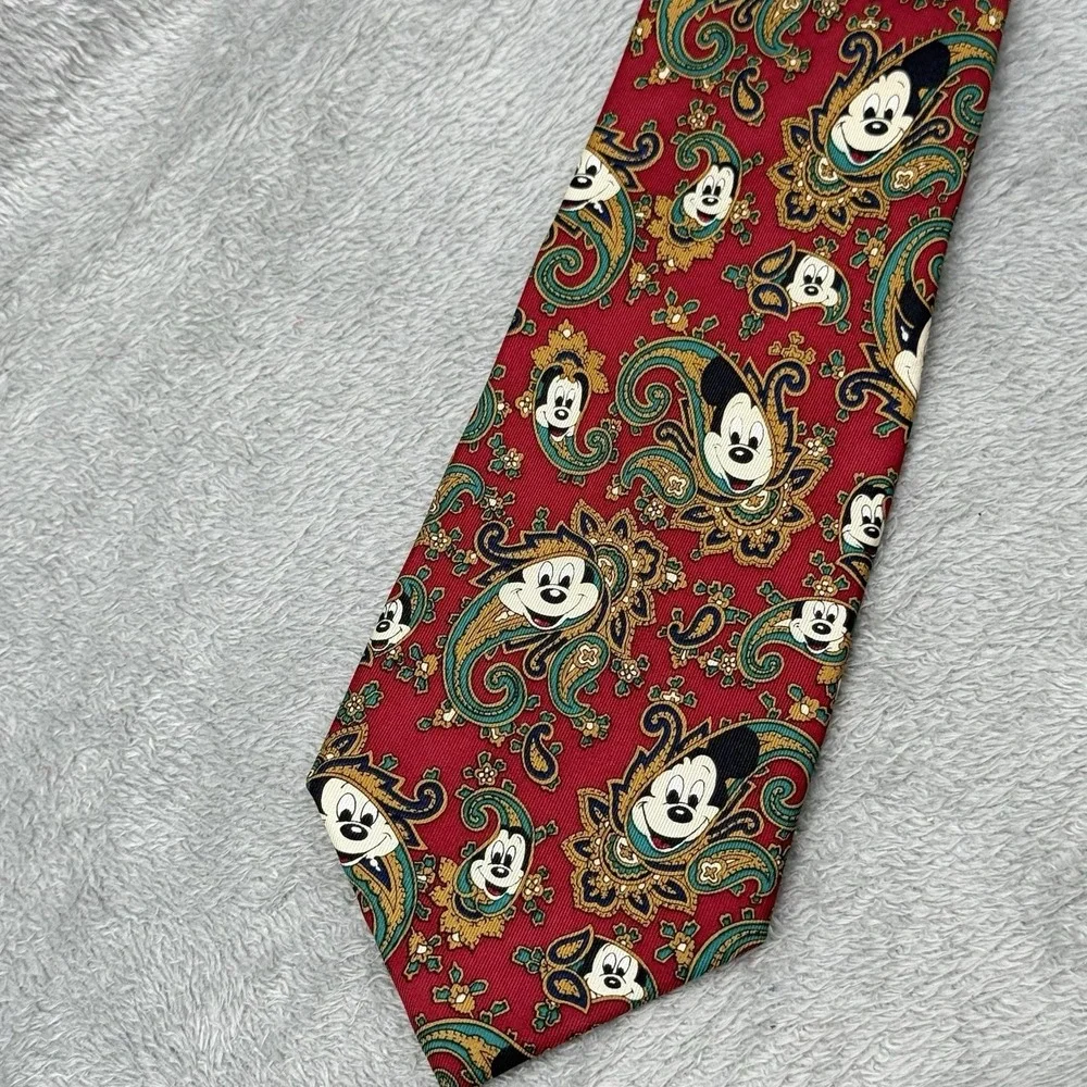 Balancine x The Tie Works Mickey Mouse Neck Tie Maroon Paisley Silk Disney VTG